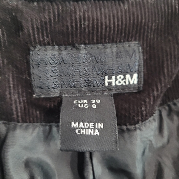 H&M Black Corduroy 2 Button Career Work Office Blazer Women's Size 8 - Picture 8 of 13